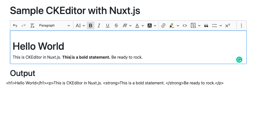 Output for CKEditor in Nuxt.js
